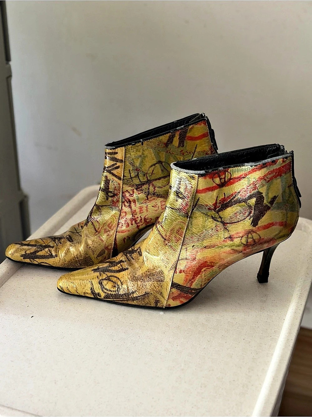 Women's Abstract Gold & Black Ankle Boots